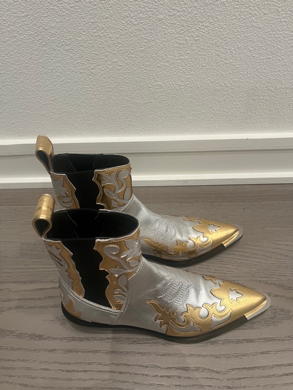 Paco Rabanne X H&M Silver and Gold Pointed Chelsea Booties 38 - Picture 7 of 9